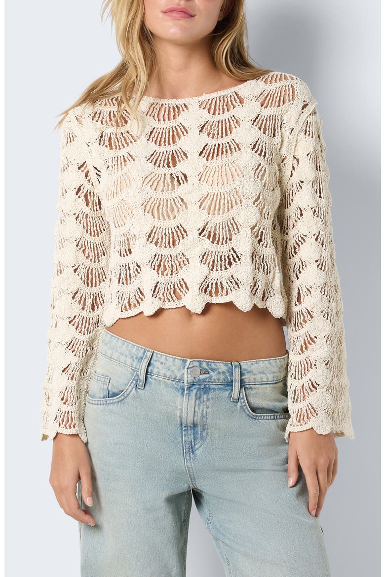 Lana Crochet Crop Sweater, Main, color, BIRCH