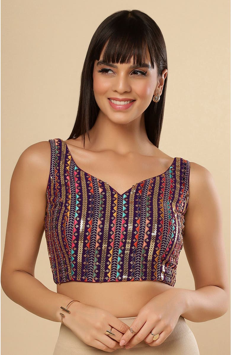 One Minute Saree<sup>®</sup> Bianca Burgundy Georgette Embellished shimmer Readymade Saree Blouse for Women, Main, color, 