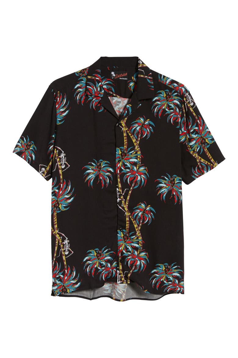 Regular Fit Hawaiian Shirt, Alternate, color, BLACK BLA01