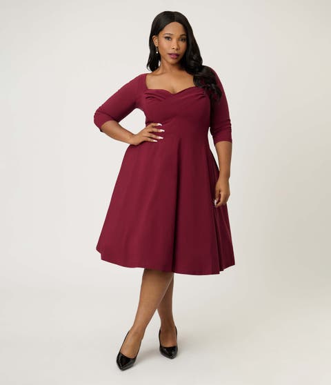 Plus Size Pleated Bust Swing Dress