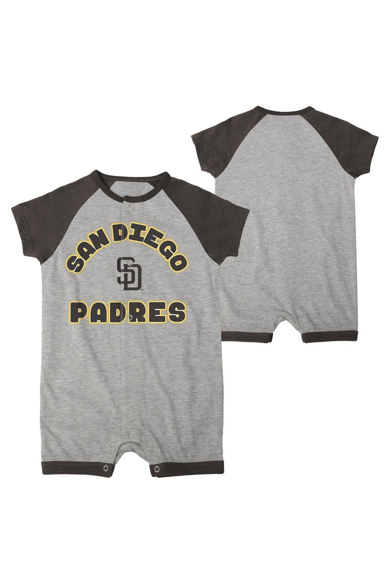 Infant  Heather Gray San Diego Padres Extra Base Hit Raglan Full-Snap Romper, Main, color, Heather Gray