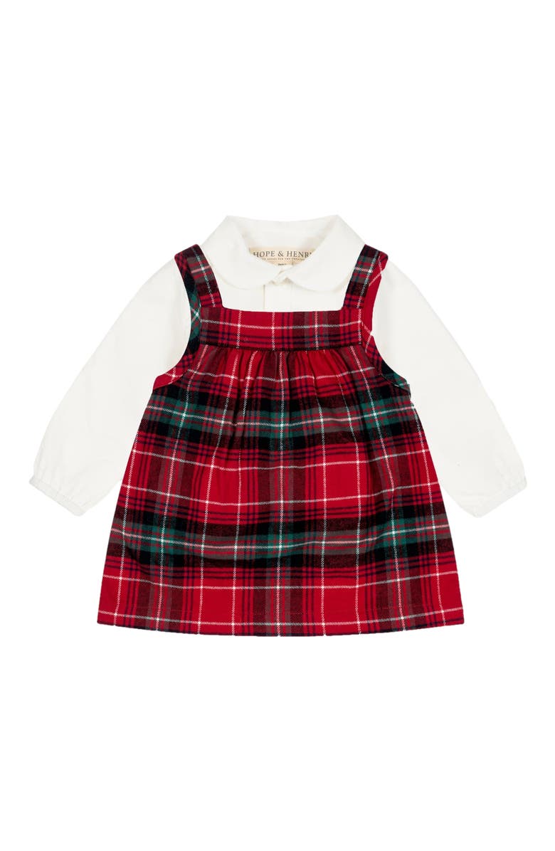 Hope & Henry Baby Organic Bodysuit and Jumper Set, Infant, Main, color, Rich Red Plaid Set