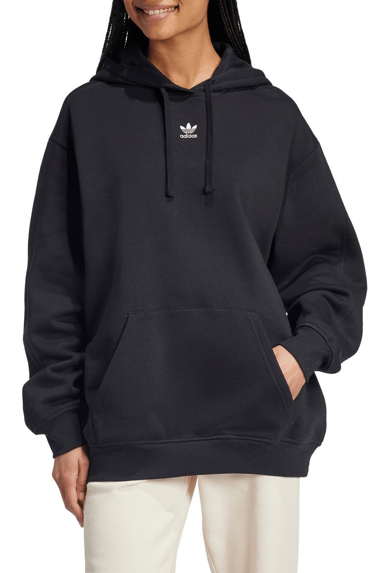 Trefoil Essentials Oversized Lifestyle Hoodie, Main, color, BLACK