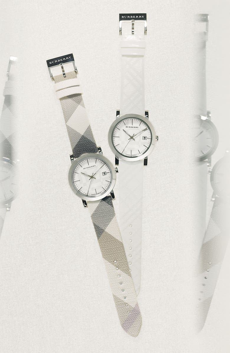 Burberry Round Case Check Strap Watch, Alternate, color, 