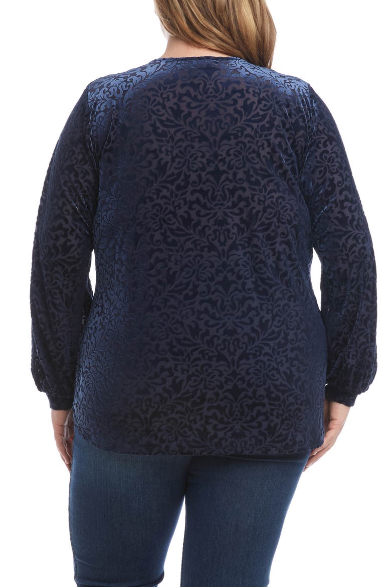 V-Neck Velvet Burnout Top, Alternate, color, BLUE