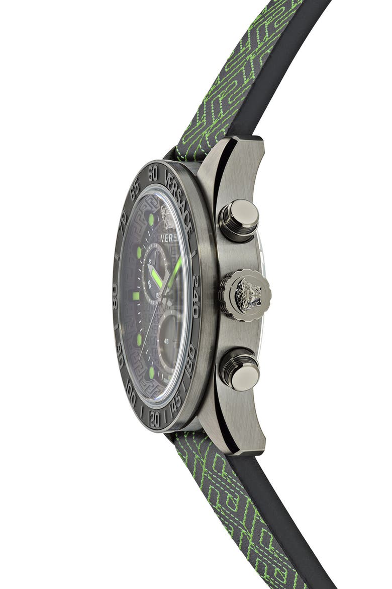 Greca Dome Chronograph Leather Strap Watch, 43mm, Alternate, color, GUN