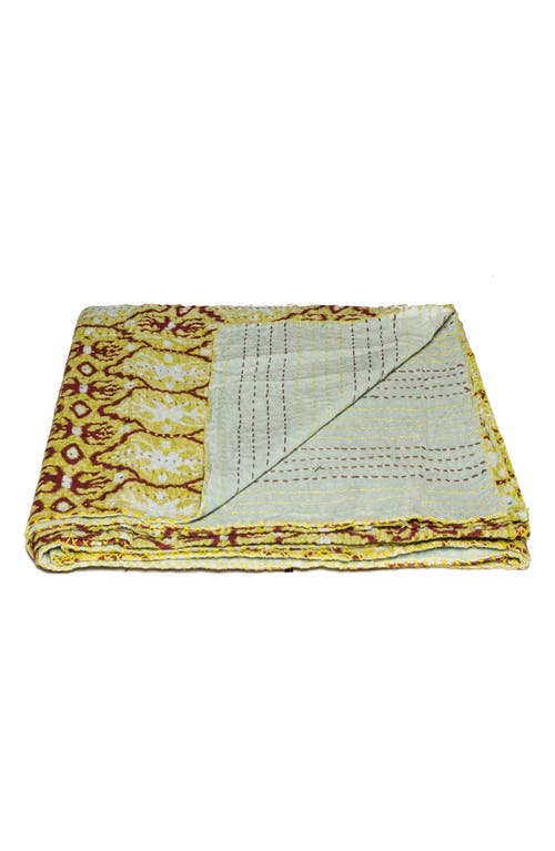 Taj Hotel Vintage Cotton Kantha Throw Blanket In Multi Blue