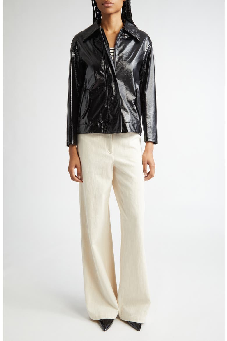 Lacquered Faux Leather Jacket, Alternate, color, BLACK