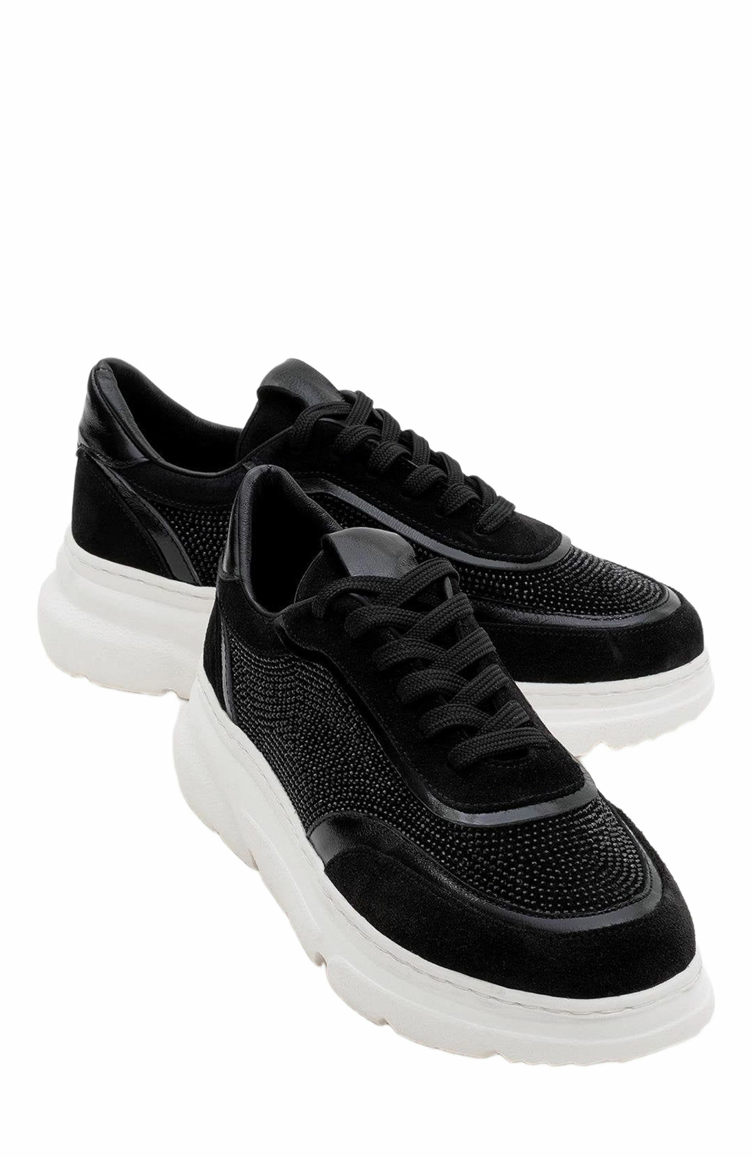 Forever & Always Shoes Polly Rhinestone Suede Leather Platform Sneakers, Main, color, 