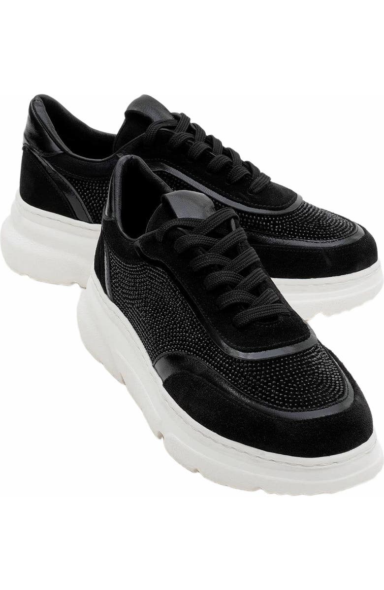 Forever & Always Shoes Polly Rhinestone Suede Leather Platform Sneakers, Main, color,