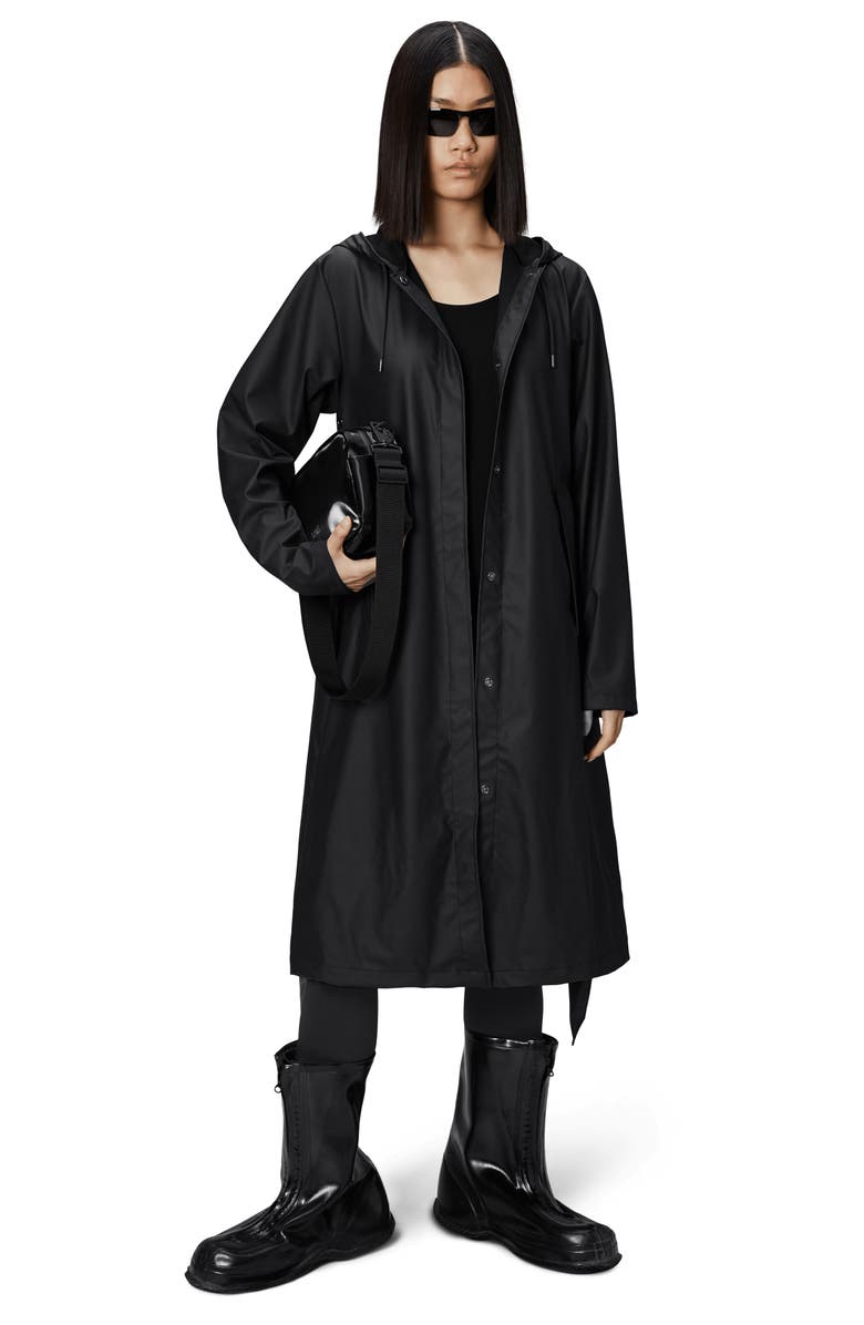 Rains Waterproof A-Line Long Raincoat, Alternate, color, 01 Black