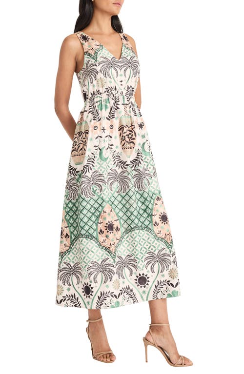 Maggy London Sleeveless Midi Dress In Cream/green