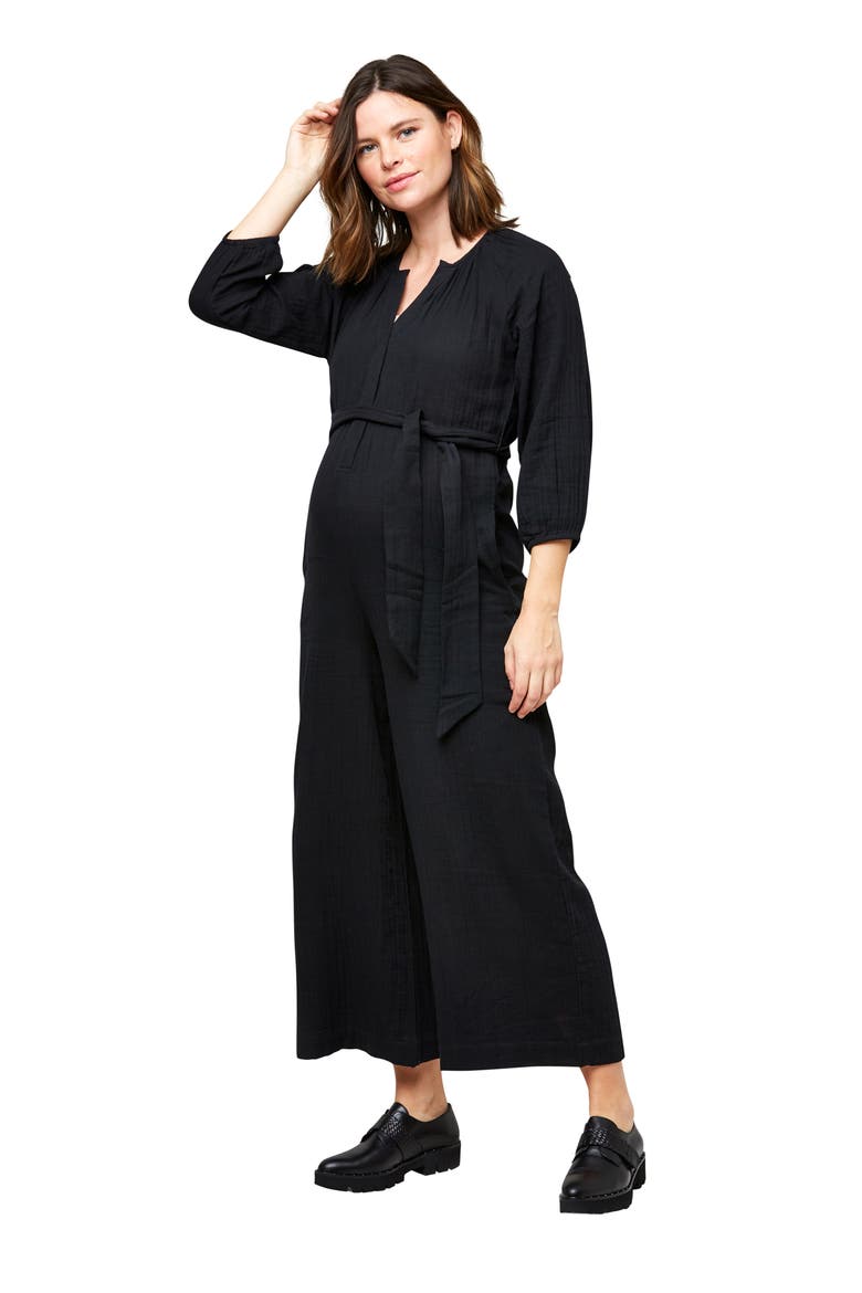 Alma Maternity/Nursing Jumpsuit, Alternate, color, BLACK