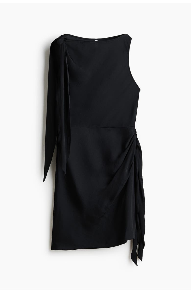 H&M Tie-detail boat-neck dress, Alternate, color, Black