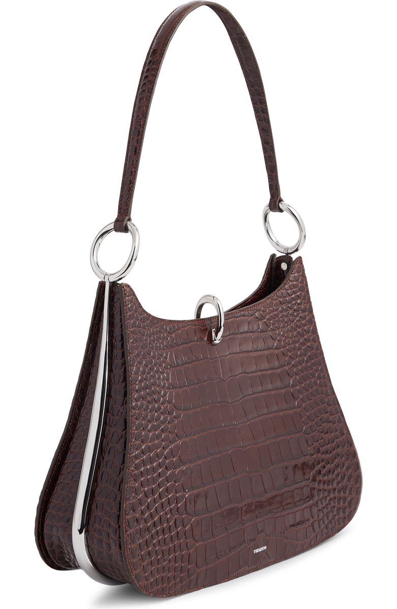 Rabanne The Large Ring Croc Embossed Leather Shoulder Bag, Main, color, Brown Croco/ Silver