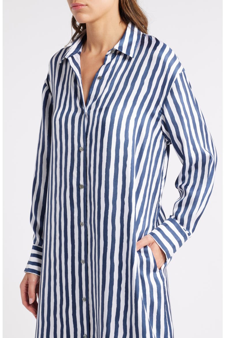 Painter Stripe Long Sleeve Silk Maxi Dress, Alternate, color, BLMU