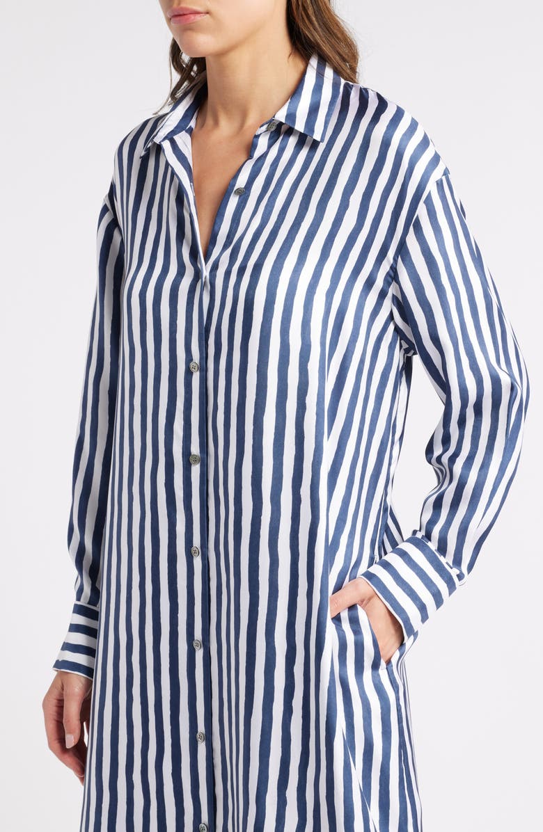 Theory Painter Stripe Long Sleeve Silk Maxi Dress, Alternate, color, 