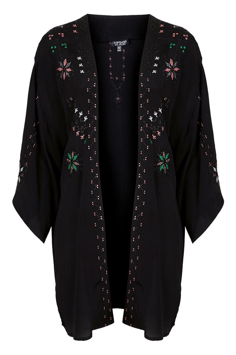 Embroidered Kimono Jacket, Alternate, color, BLACK