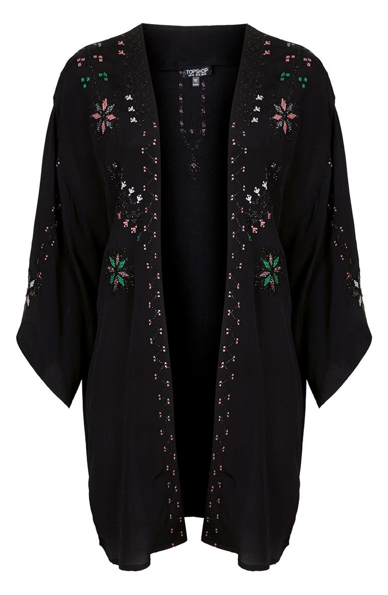Topshop Embroidered Kimono Jacket, Alternate, color, 