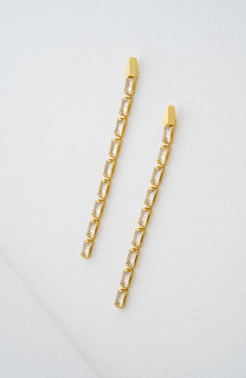 Ted Baker Isalie Cubic Zirconia Baguette Linear Drop Earrings In Gold Tone/clear Crystal
