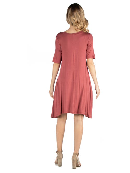 24seven Comfort Apparel Maternity Soft Flare T-shirt Dress With Pocket Detail In Pink