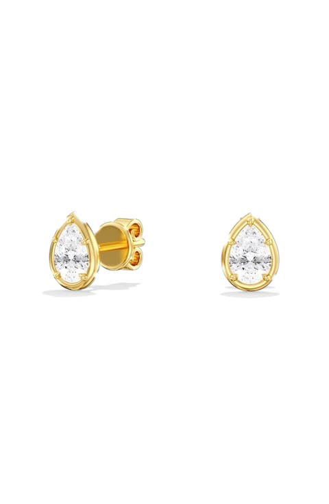 Gold Frame Pear Lab Diamond Studs in 14K Gold