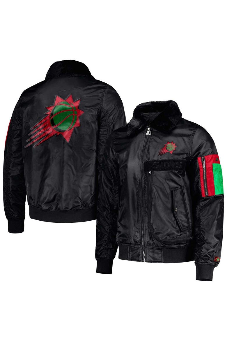 Men's Starter x Ty Mopkins Black Phoenix Suns Black History Month Satin Full-Zip Jacket, Main, color, Black