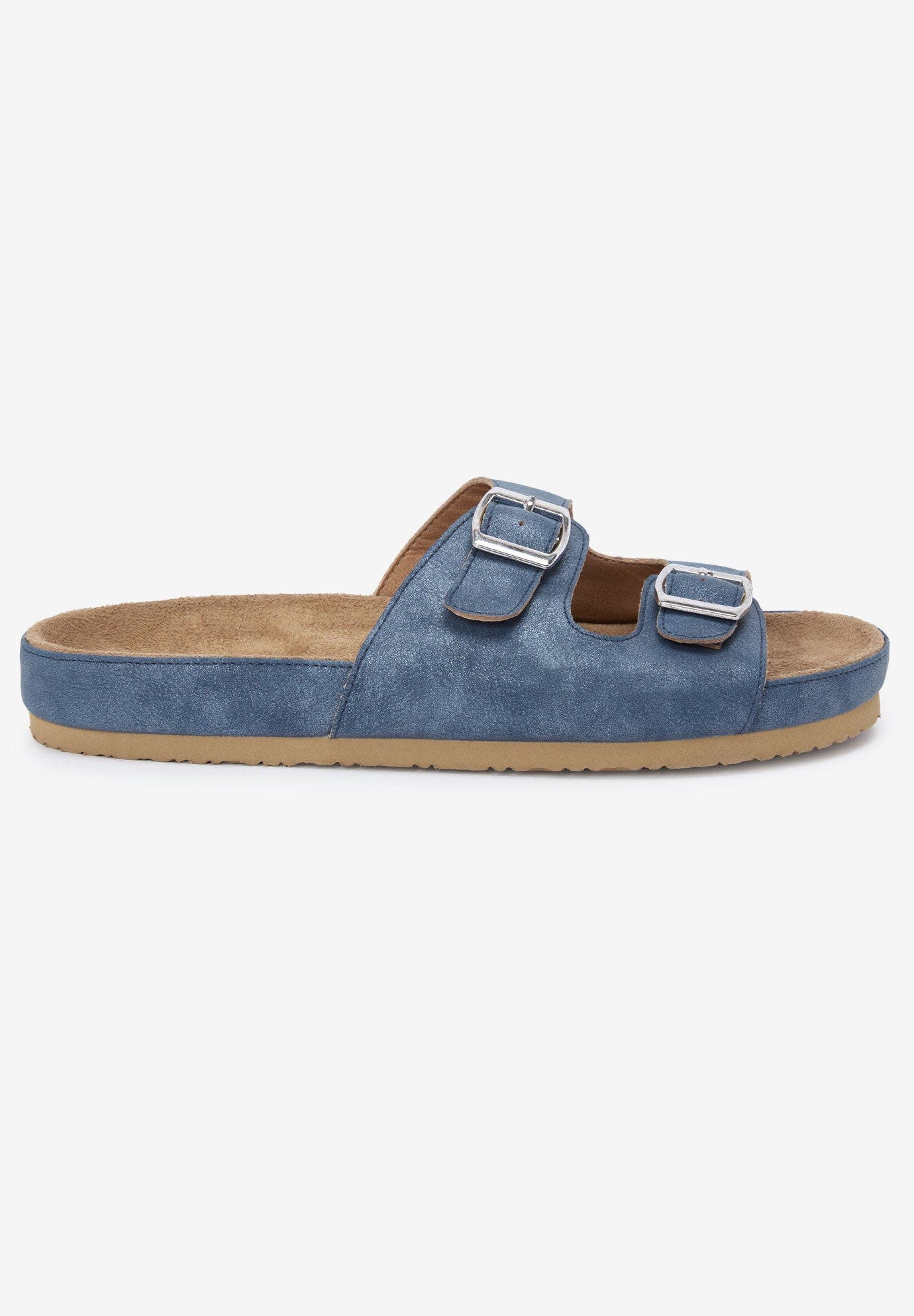 The Maxi Leather Like Adjustable Slip On Footbed Sandal, Alternate, color, NAVY