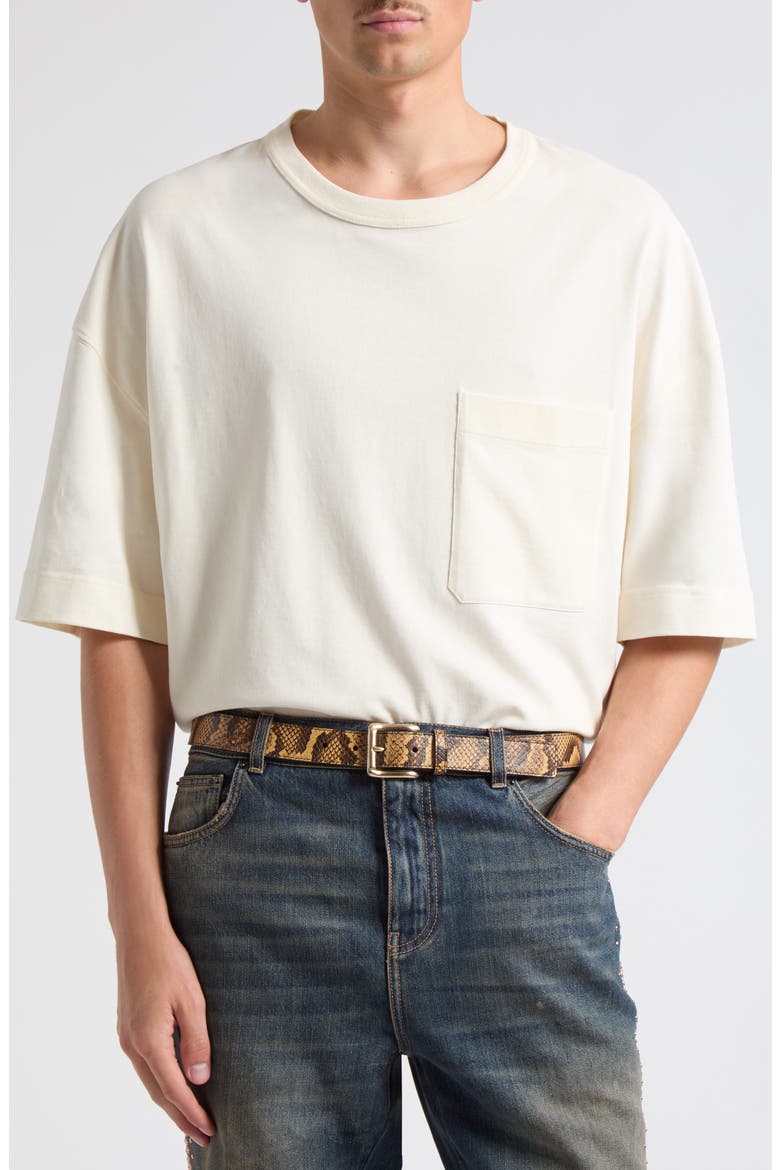 Python Embossed Leather Belt, Alternate, color, BROWN