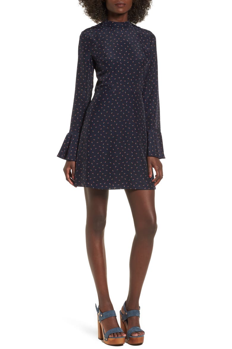 High Neck Fit & Flare Dress, Main, color, NAVY MULTI