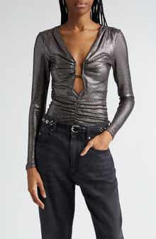 Isabel Marant Étoile Buffy Plunge Neck Metallic Top