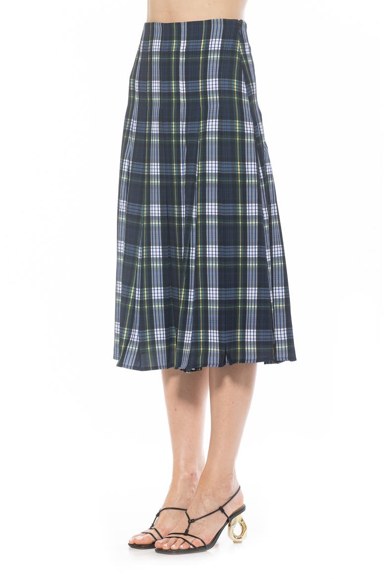 Shilo Pleated Midi Skirt, Alternate, color, BLUE PLAID