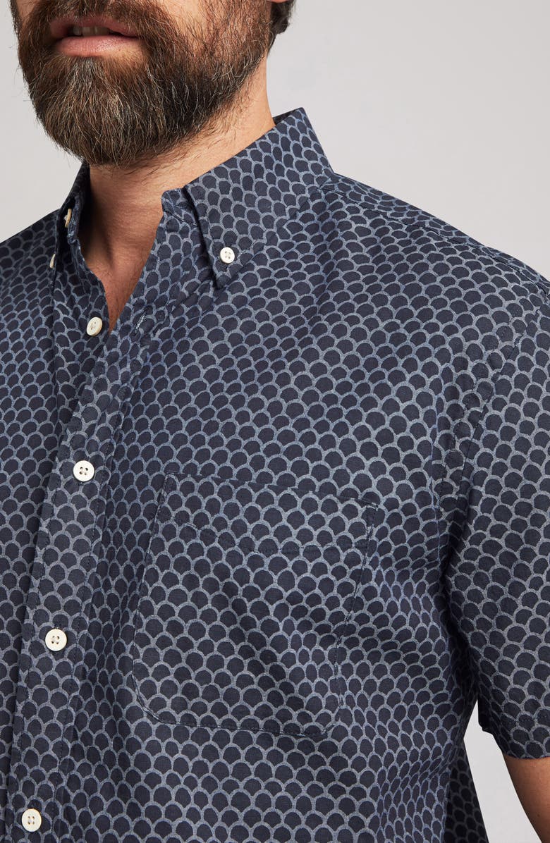 Faherty Playa Regular Fit Print Short Sleeve Button-Down Shirt, Alternate, color, Midnight Fishscale