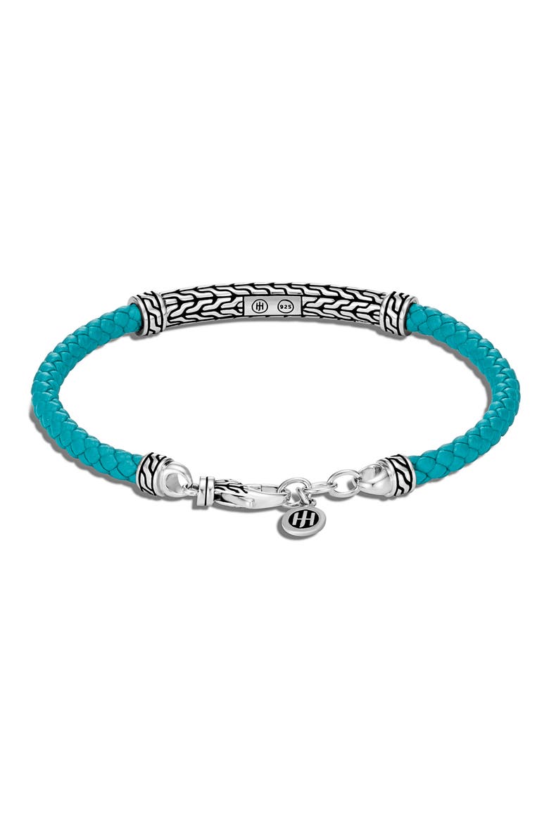 Classic Chain Silver Station Leather Bracelet, Alternate, color, SILVER/ TURQUOISE