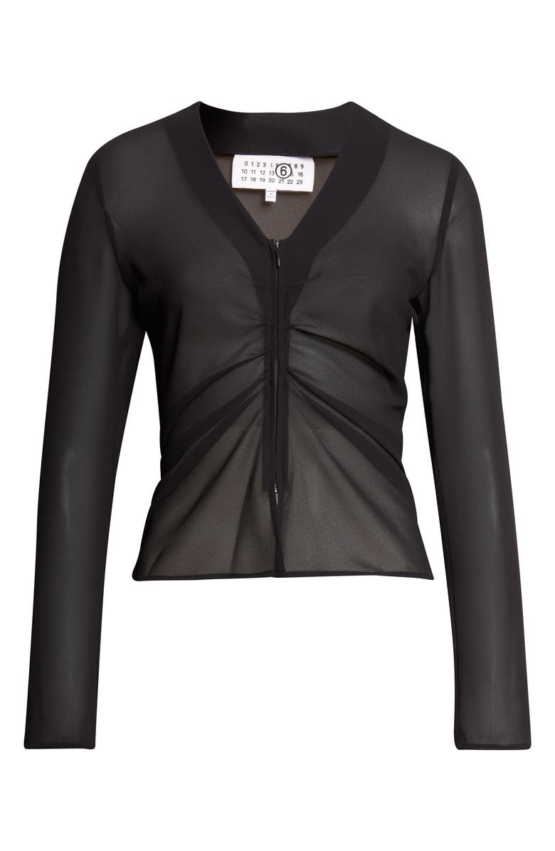 MM6 Maison Margiela Gathered Sheer Chiffon Zip Top, Alternate, color, Black