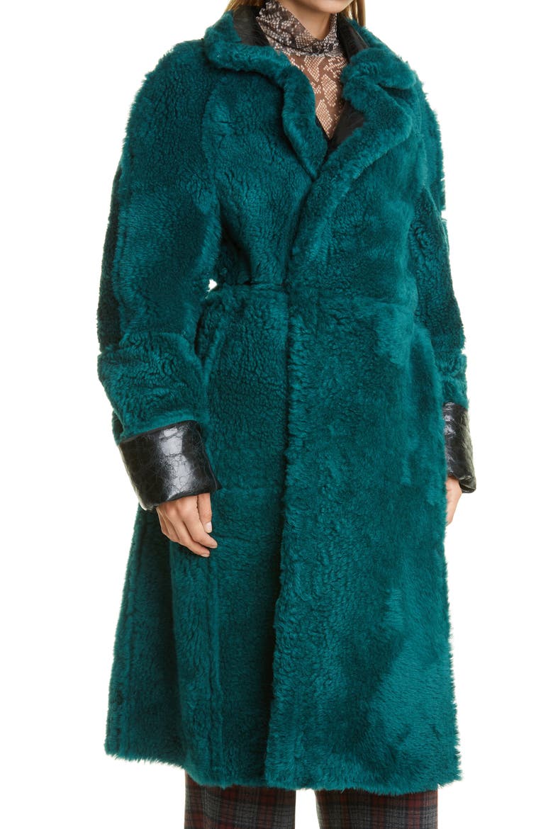 Lorca Reversible Crinkle Leather and Genuine Shearling Coat, Alternate, color, BOTTLE