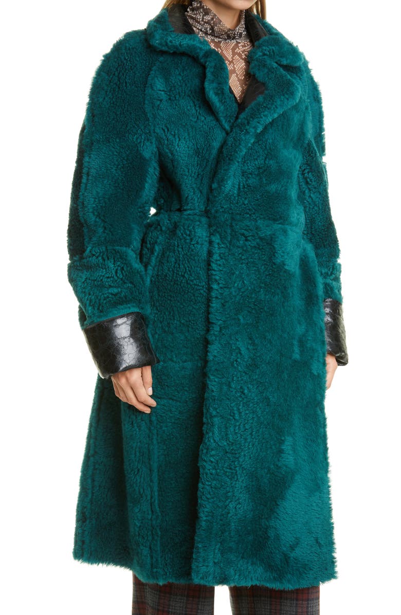 Dries Van Noten Lorca Reversible Crinkle Leather and Genuine Shearling Coat, Alternate, color,