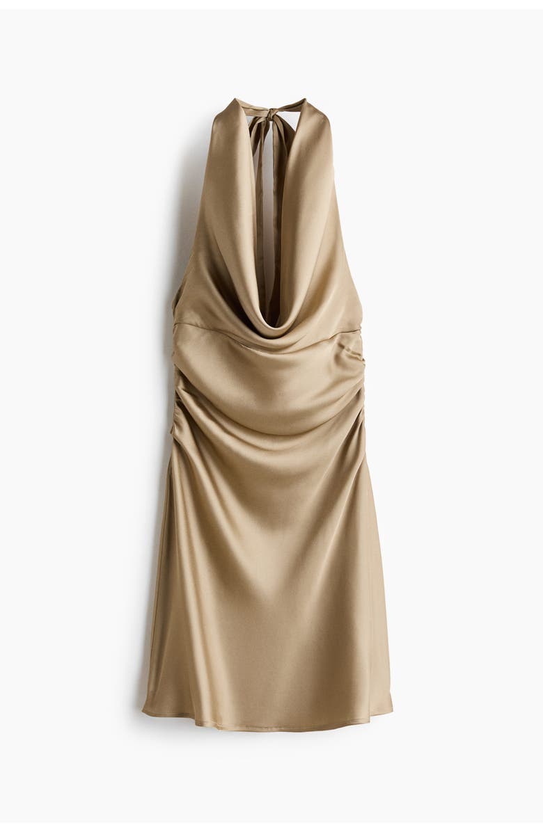 H&M Halterneck Satin Dress, Main, color, Beige