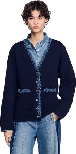 SANDRO Cardigan with denim details | Nordstrom