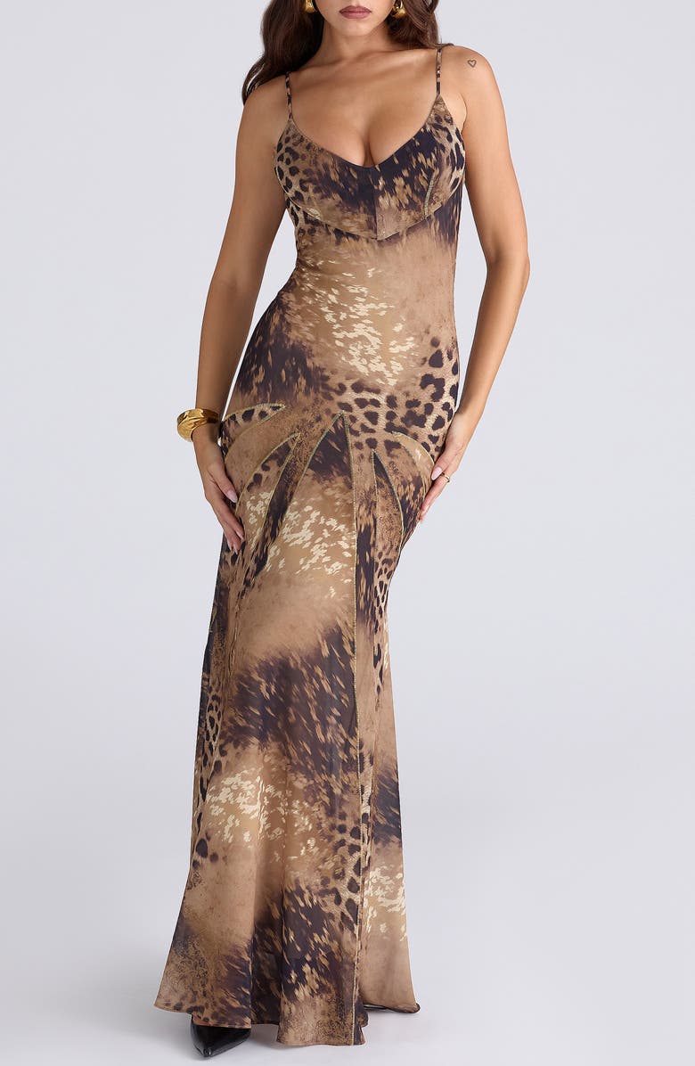 HOUSE OF CB Sacha Print Georgette Gown, Main, color, Leopard