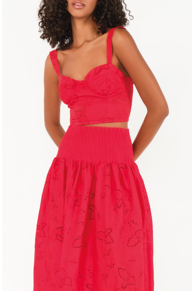 Seamed Broderie Anglaise Bustier Top, Alternate, color, KOEL EYELET BIRD RED