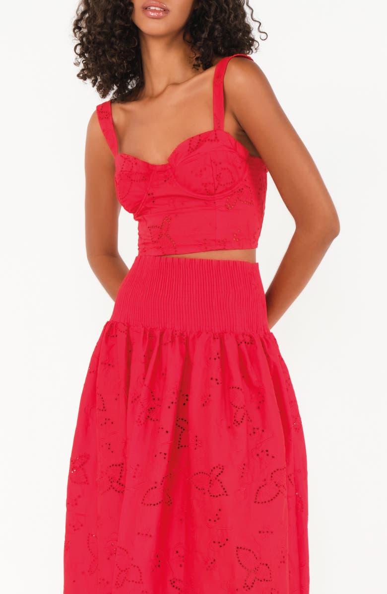 The Lulo Project Seamed Broderie Anglaise Bustier Top, Alternate, color, Koel Eyelet Bird Red