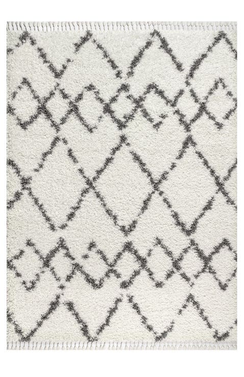 Mercer Shag Plush Tassel Moroccan  Geometric Trellis Area Rug