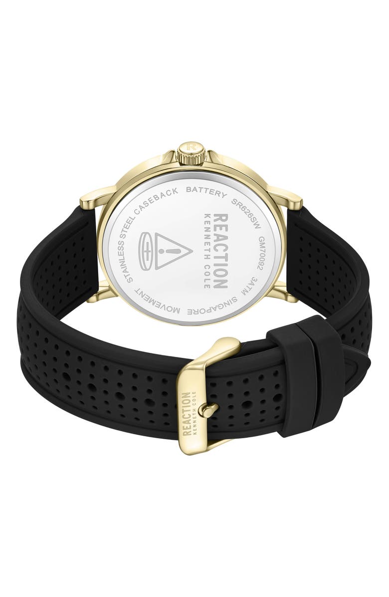 Kenneth Cole Reaction Perforated Silicone Strap Watch, 44mm, Alternate, color, Black/ Black