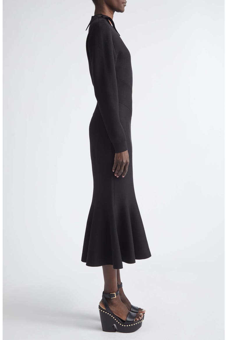 Long Sleeve Bow Wool & Cotton Blend Trumpet Sweater Dress, Alternate, color, BLACK