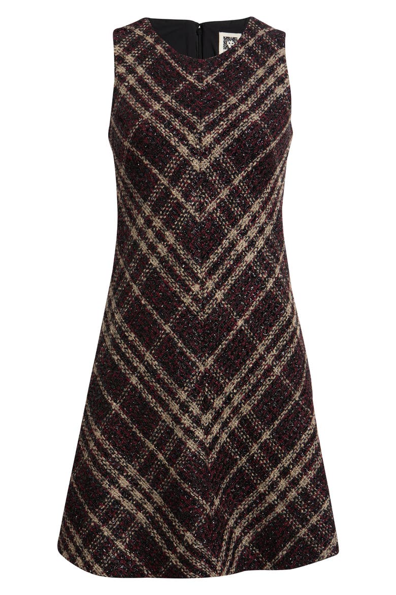 Plaid Tweed Sleeveless Swing Dress, Alternate, color, BAROLO MULTI