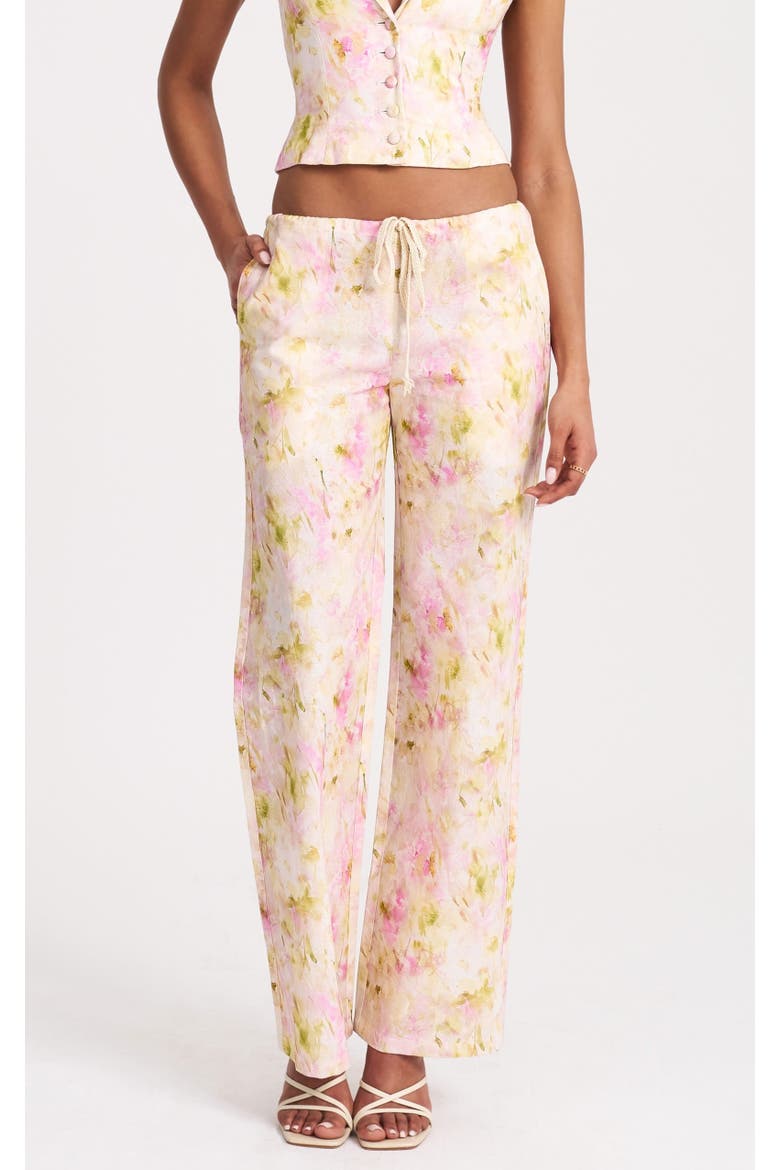 Laureen Floral Linen Straight Pants, Main, color, Pink Floral
