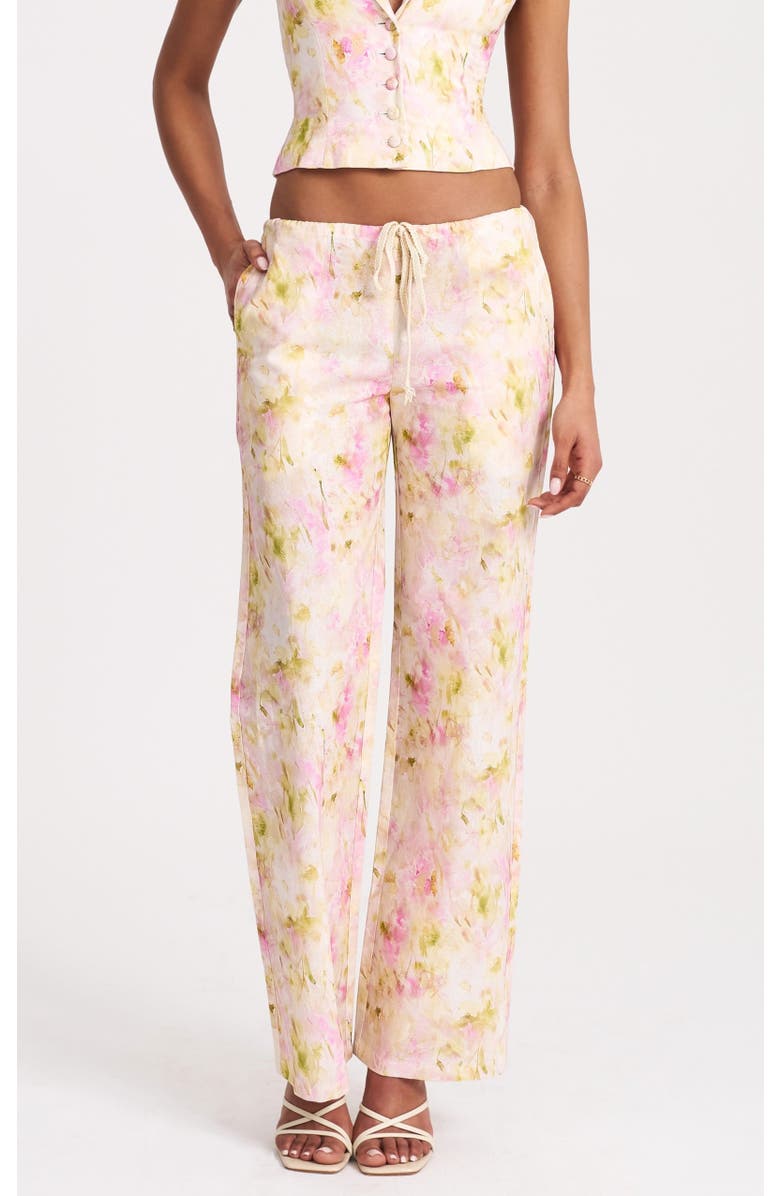 Miss Circle Laureen Floral Linen Straight Pants, Main, color, Pink Floral