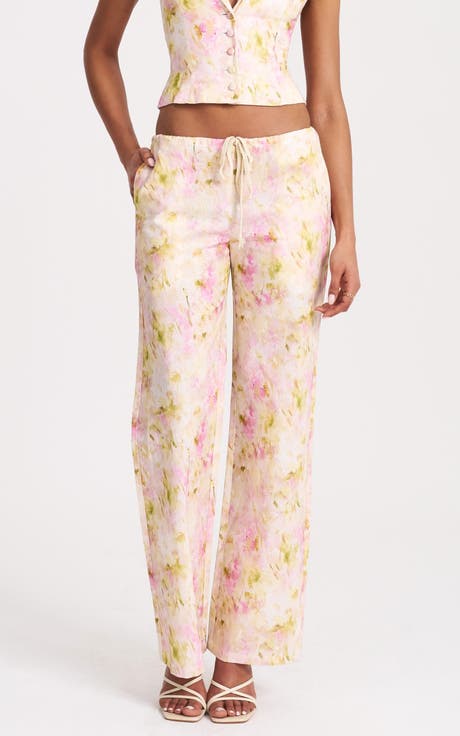 Laureen Floral Linen Straight Pants