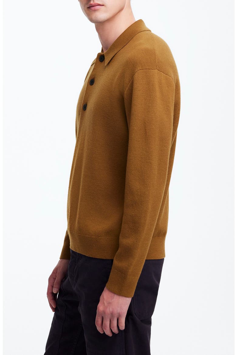 Three-Button Merino Wool Polo Sweater, Alternate, color, RICH CAMEL